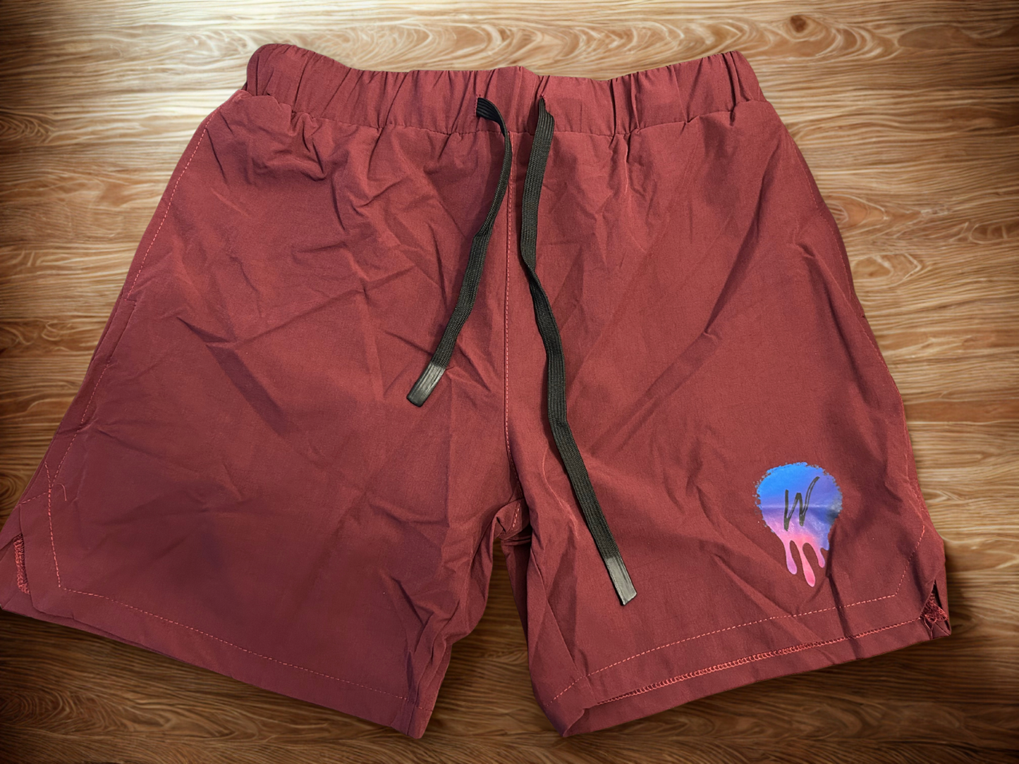 Maroon mens workout shorts